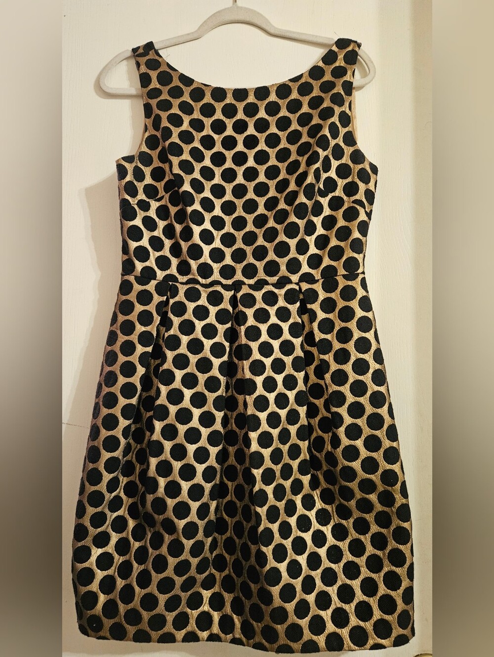 Eliza J 12P Metallic Gold Black Polka Dot Fit & Flare Cocktail Dress
